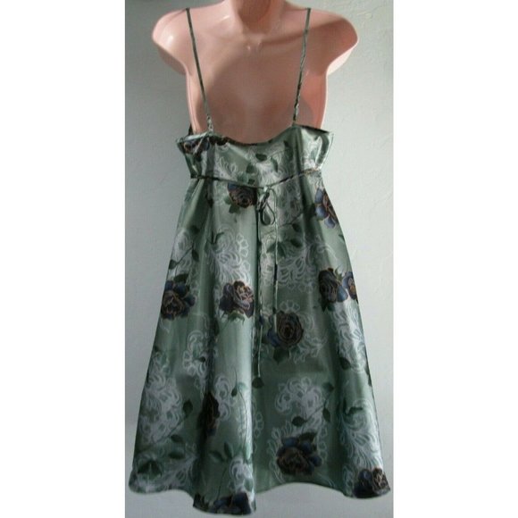 Green Satin Blue Roses Lace Chiffon Trim Negligee Medium Secret Treasures EUC - Picture 8 of 12